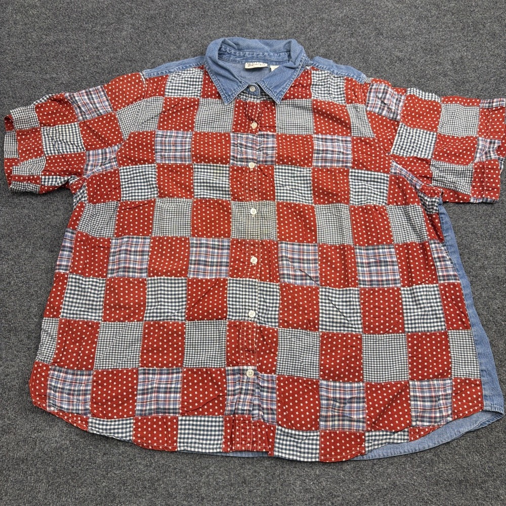 VTG Quizz American Flag‎ Patriotic USA Button Front Shirt Patchwork Size 24